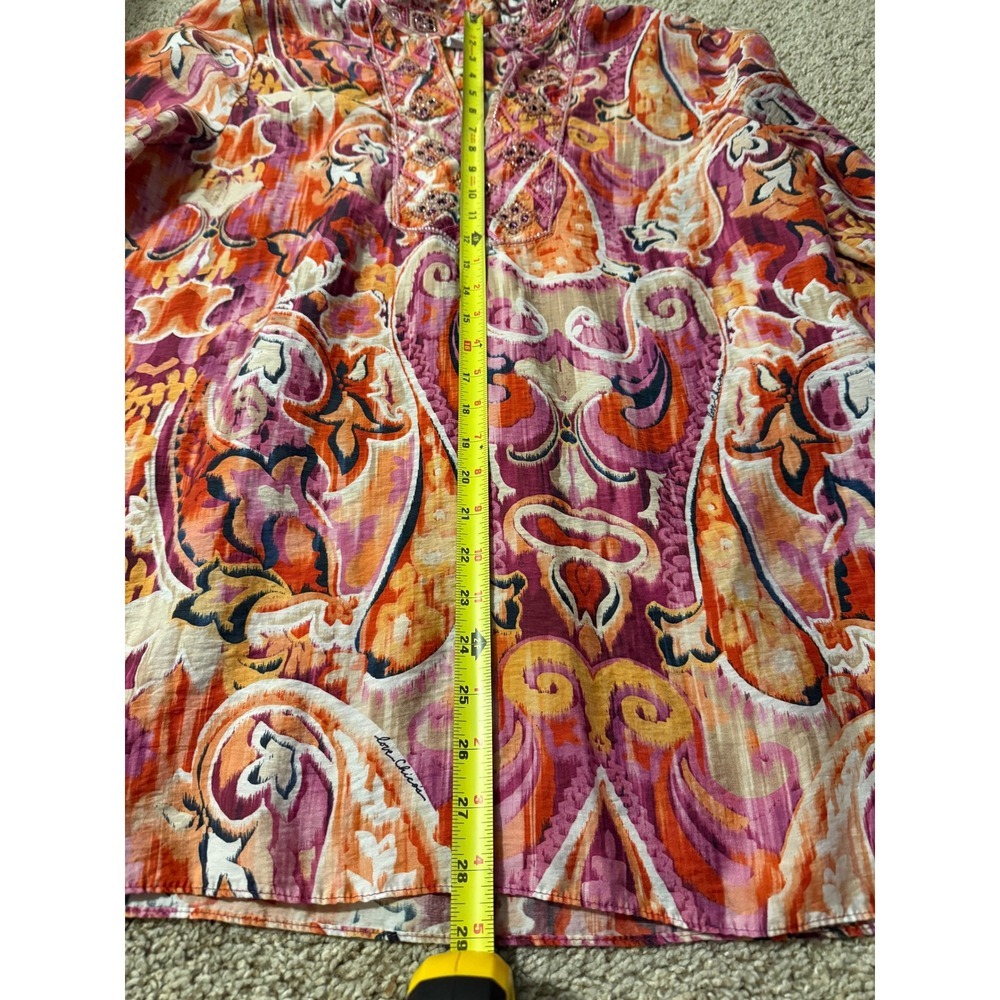 Chicos Tunic Top boho blouse Beaded Paisley Print Women Size L - Picture 6 of 13